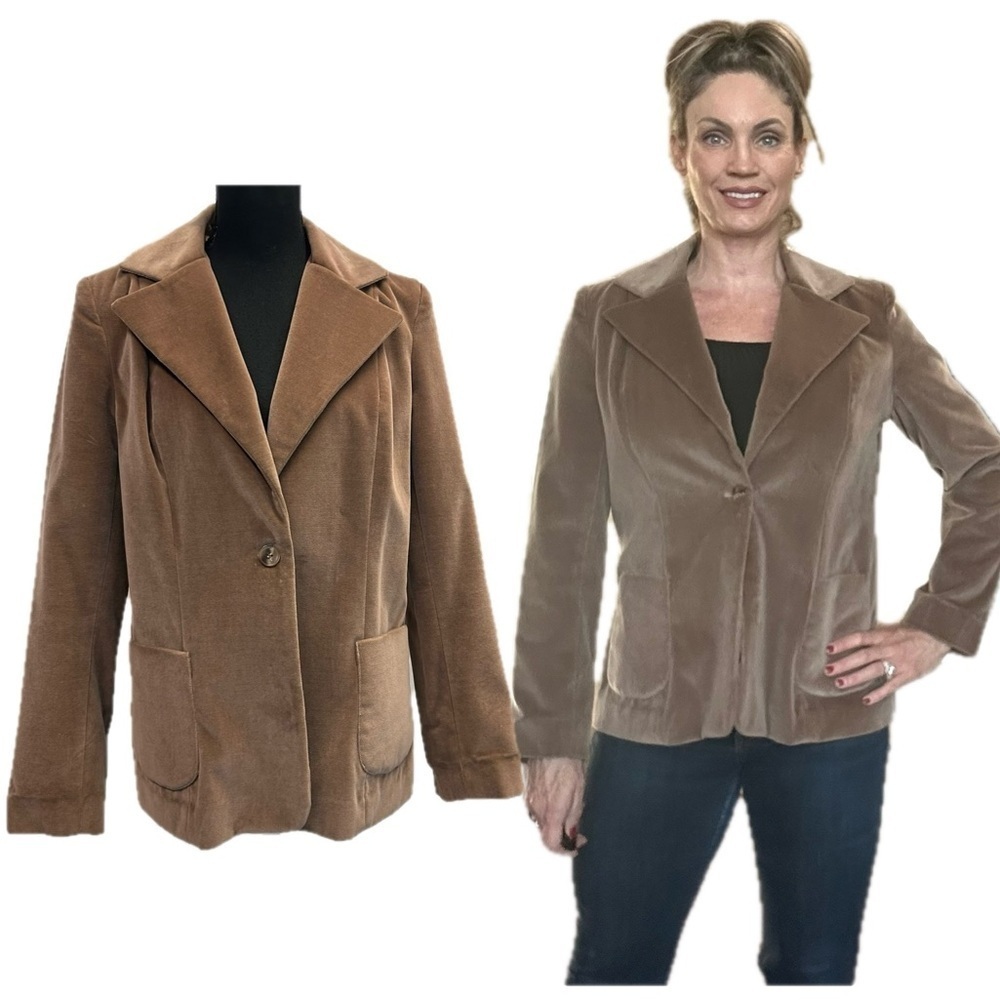 Perruzza vintage camel tan brown velvet single breasted blazer jacket🇨🇦 - Picture 2 of 11